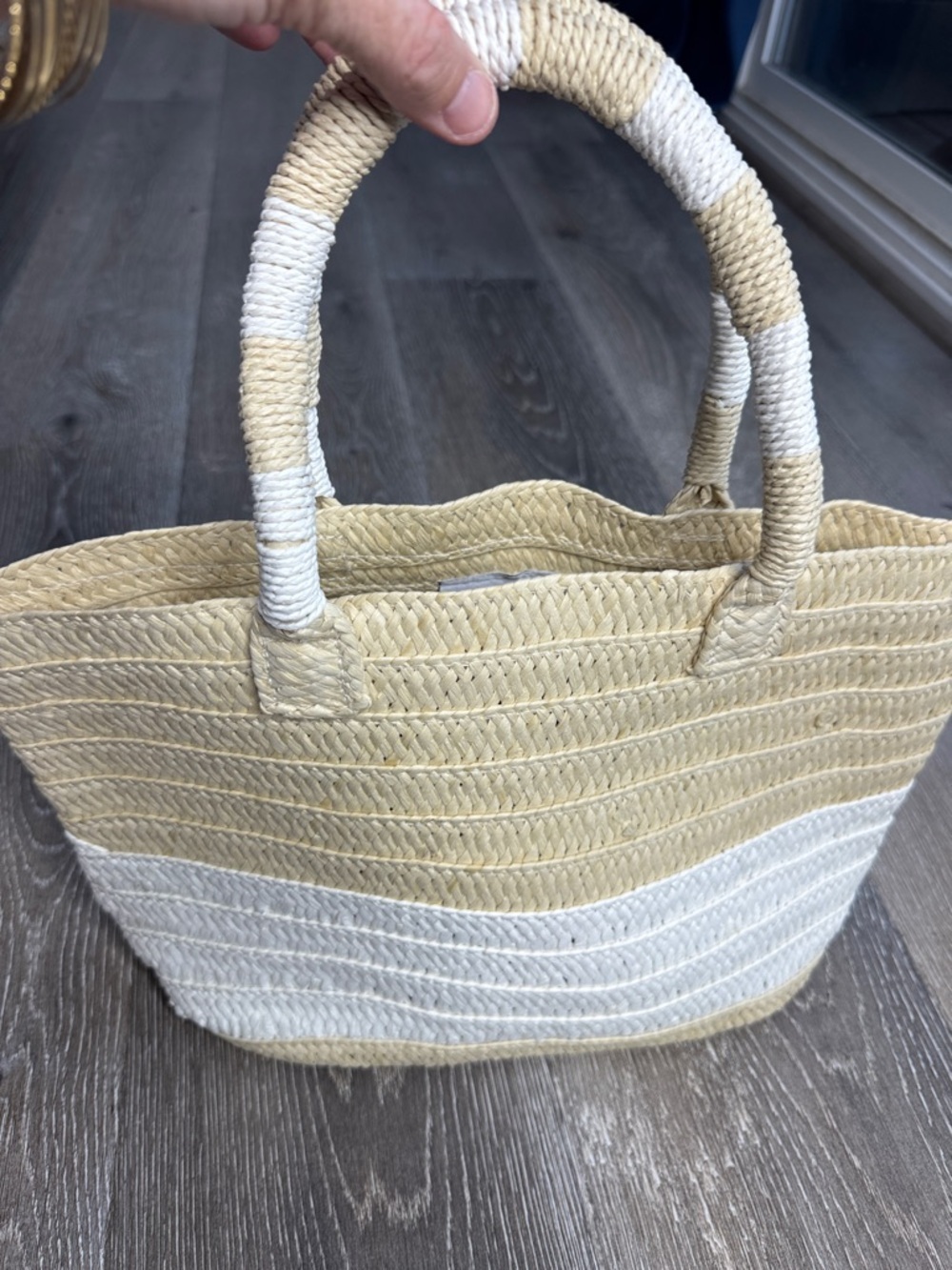 Altru Two-Tone Raffia Tote in Beige and White